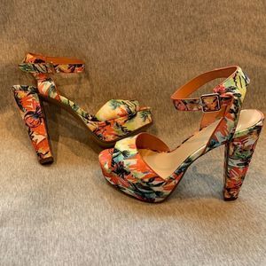 Floral Ankle Strap Heels